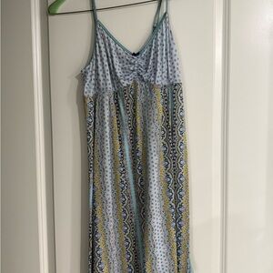 DKNY Blue and Yellow Patterned Mini Dress